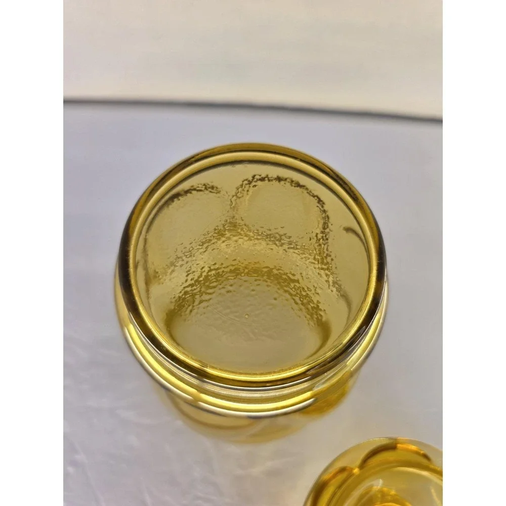 Vintage Amber Glass Apothecary Canister Jar w/ Faceted Lid Octagonal MCM Storage